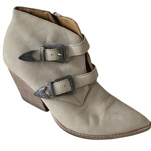 Franco Sarto Tan Granton Ankle Boots with Buckle Detail Suede Leather Block Heel